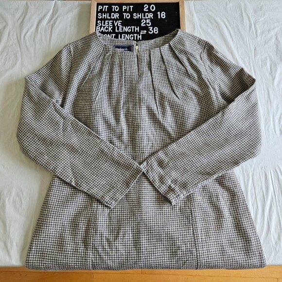 Johnnie-O retro look pintuck front LS houndstooth gray lined silk mini dress XXL - Picture 16 of 16